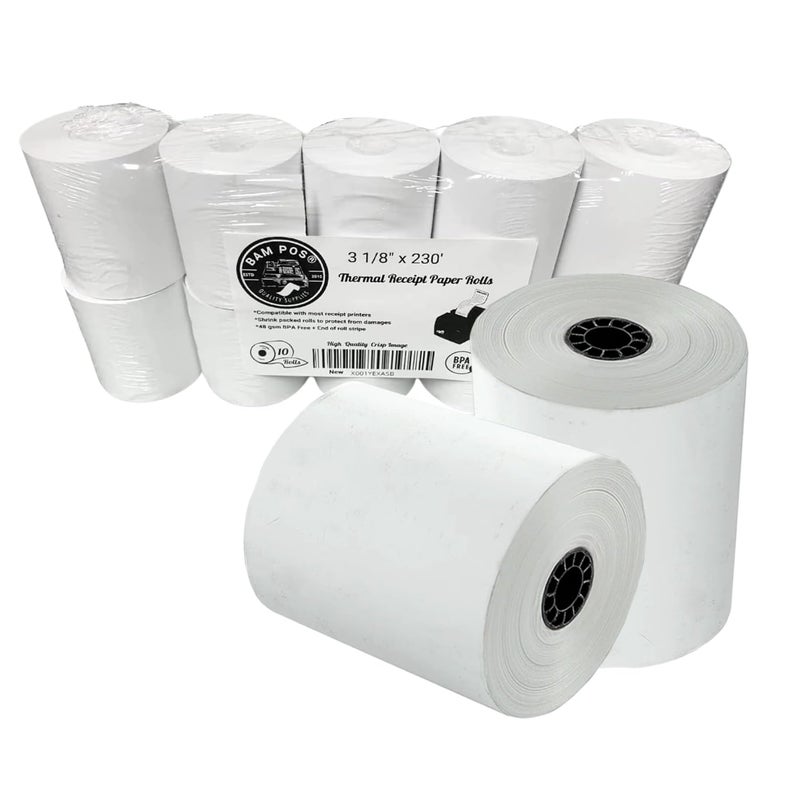 BAM POS, Thermal Paper Rolls, 3-1/8" x 230 ft, Pack of 10 - Value Pack - Image 1